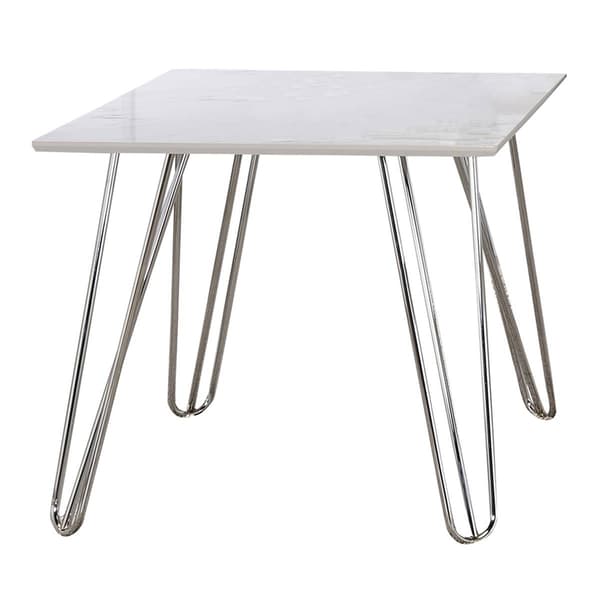 Coaster Hairpin Leg Square End Table - White and Chrome