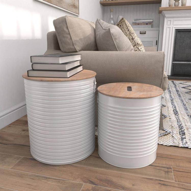 9th & Pike® Farmhouse White Metal Storage Ottoman - Set of 2
