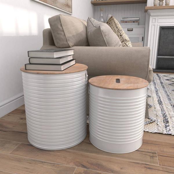 9th & Pike® Farmhouse White Metal Storage Ottoman - Set of 2