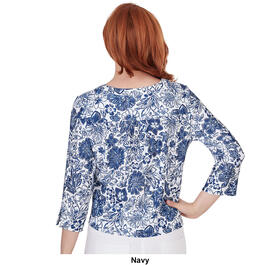 Womens Hearts of Palm Always Be My Navy Hibiscus Floral Blouse