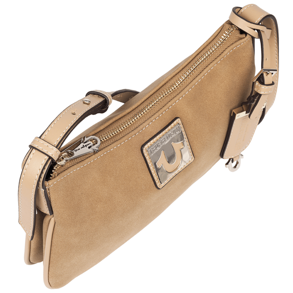 True Religion Logo Plaque Suede Shoulder Bag