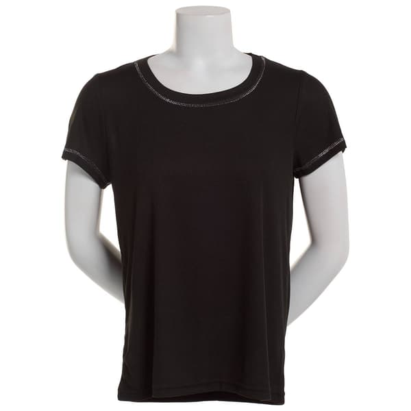 Petite Dollhouse Brushed Poly Rib Tee w/ Lurex Trim Pajama Tee