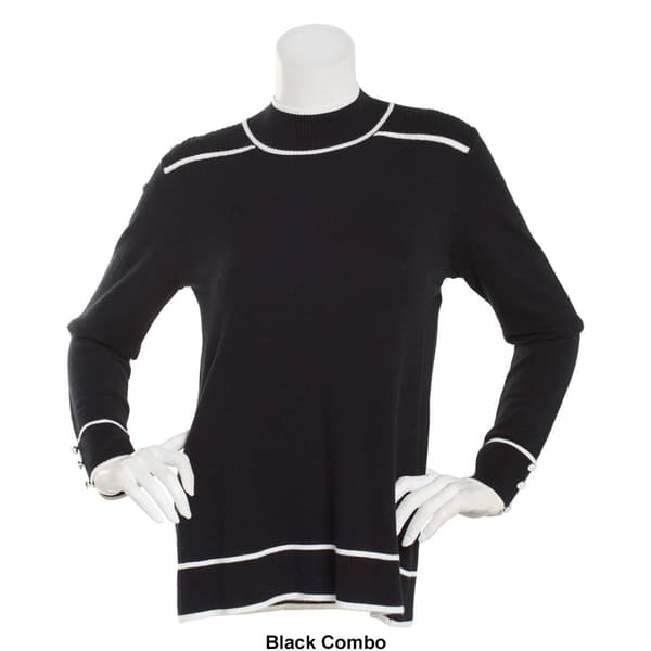 Plus Size Retrology Mock Neck Sweater with Piping.