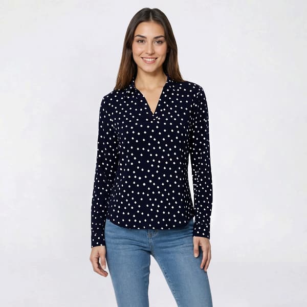 Womens Adrianna Papell Long Sleeve V Neck Brushed Dot Blouse - image 