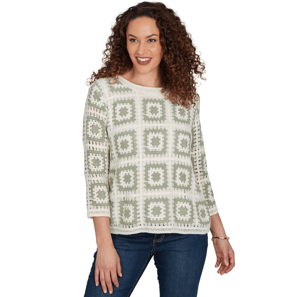 Petite Alfred Dunner Indigo Girls Crochet Square Sweater