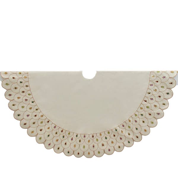 Kurt S. Adler 60in. Scalloped Ivory Embroidered Tree Skirt