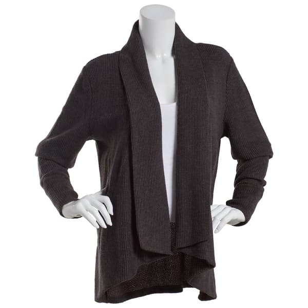 Plus Size North River Heather Yarn Open Cardigan Waffle Sweater - image 