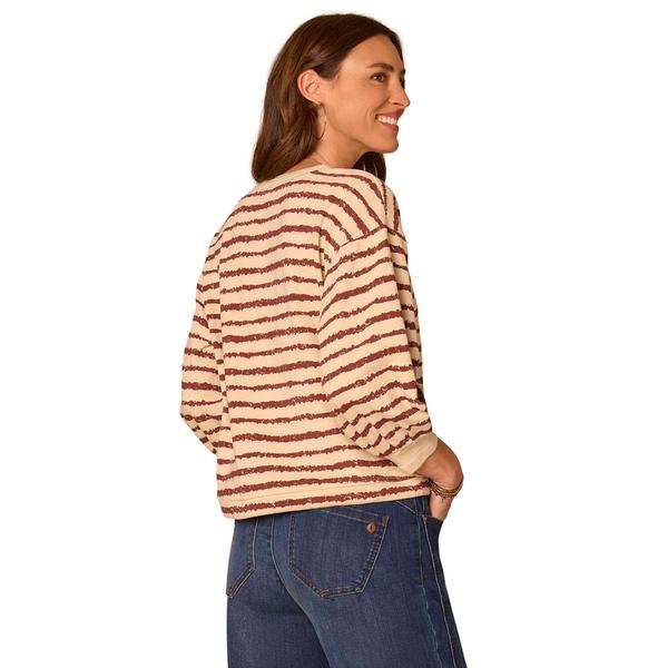 Womens Democracy 3/4 Blouson Sleeve V-Neck Stripe Blouse