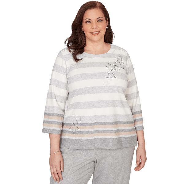 Plus Size Alfred Dunner Comfort & Joy Star Stripe Embellished Cr - image 