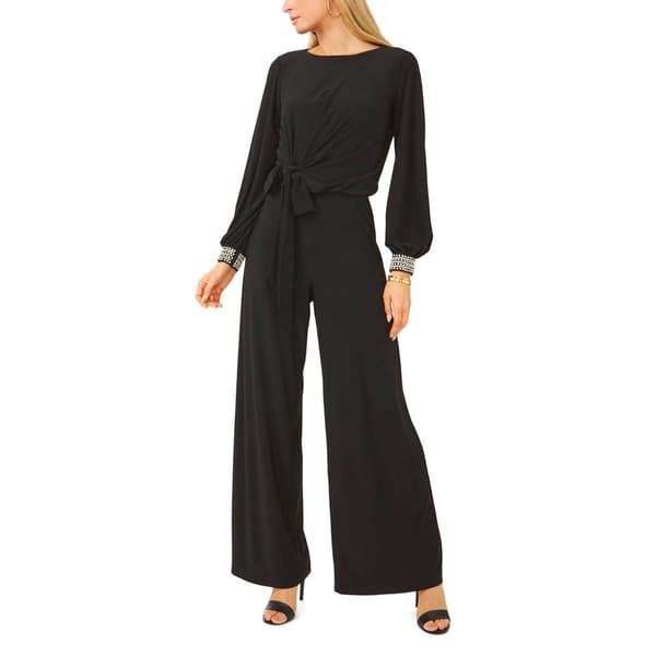 Womens MSK Long Sleeve Rhinstone Cuff Tie Waist Jumpsuit
