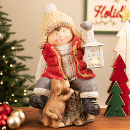 Northlight Boy with Puppy & Lighted Lantern Christmas Decoration