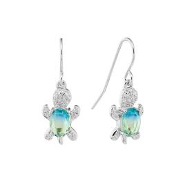 Athra Fine Silver Plated Green Crystal Turtle Drop Earrings