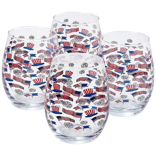 Home Essentials Hat Banner Fireworks Flag Wine Glass - Set of 4 - image 