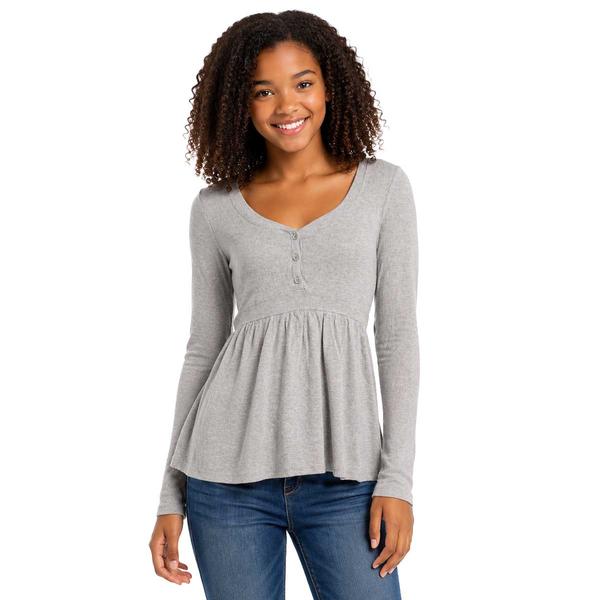 Juniors Madden Girl Long Sleeve Rib Henley Babydoll Top - image 