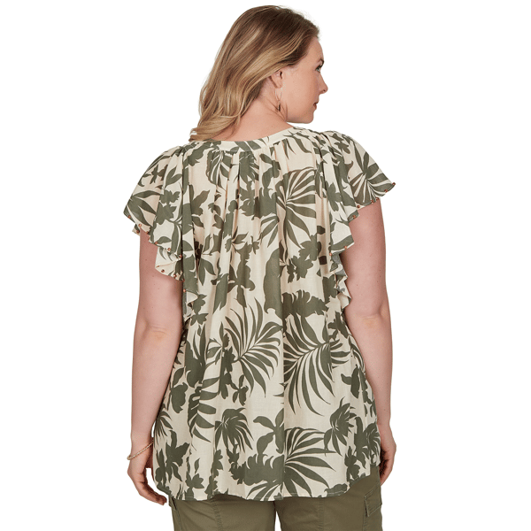 Plus Size Ruby Rd. Sedona Escape Flutter Sleeve Tropical Blouse