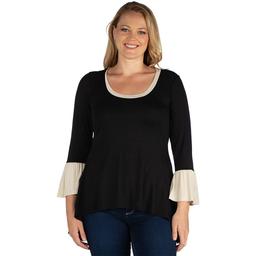 Plus Size 24/7 Comfort Apparel Black & Beige High Low Tunic