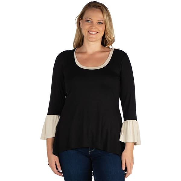 Plus Size 24/7 Comfort Apparel Black & Beige High Low Tunic - image 