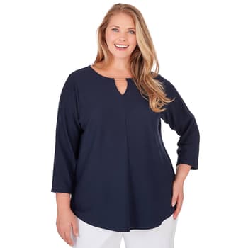 Plus Size Ruby Rd. Blue Horizon Knit Cable Soild Tee - Boscov's