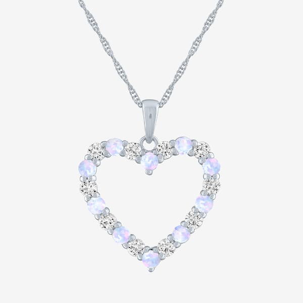 Gemstone Classics(tm) Lab Created Opal & Sapphire Heart Pendant - image 