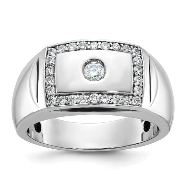 Mens Diamond Classics&#40;tm&#41; 10kt White Gold Square Rimmed Diamond Ring - image 