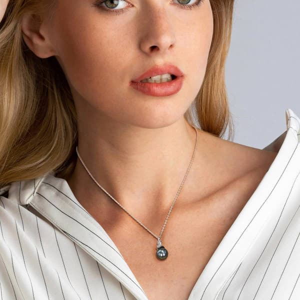 Gemstone Classics&#8482; Black Tahitian Pearl Twist Drop Pendant