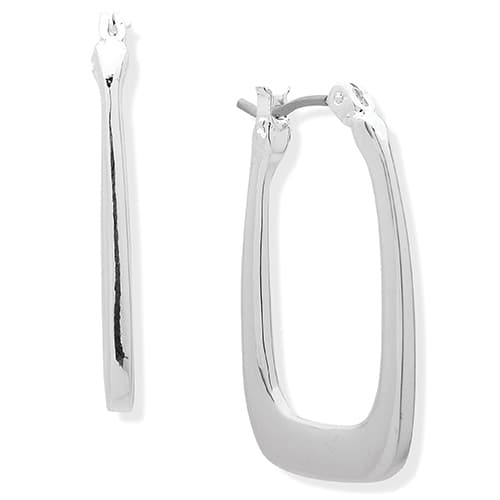 Nine West Large Silver-Tone Rectangular Hoop Earrings