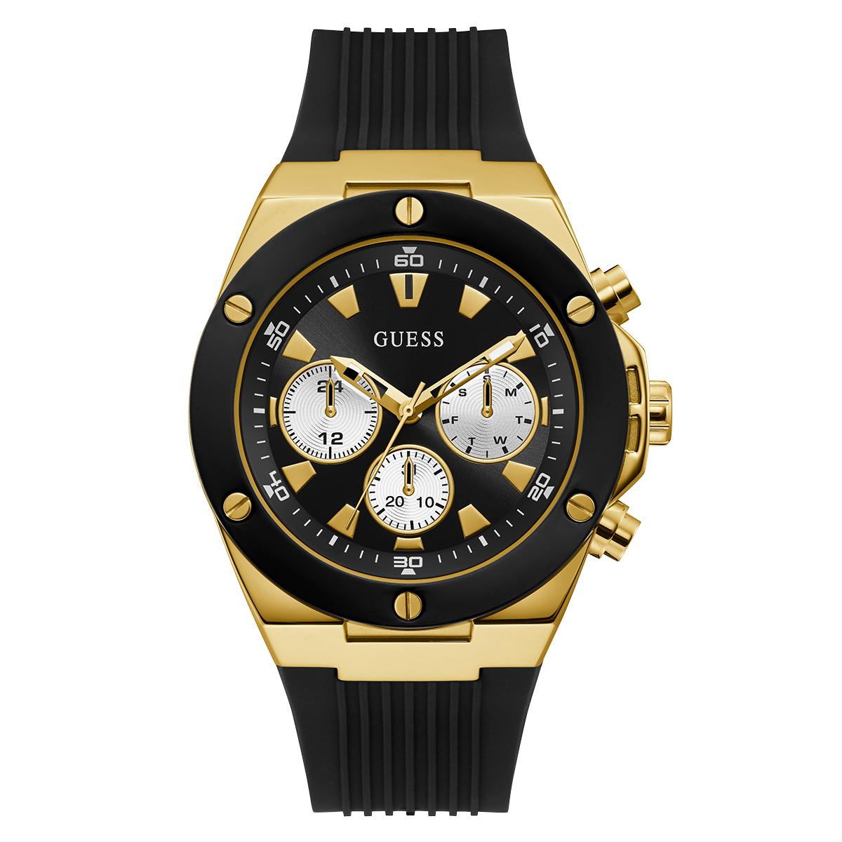 Mens GUESS Black & Gold Sub Dial Watch - GW0057G1