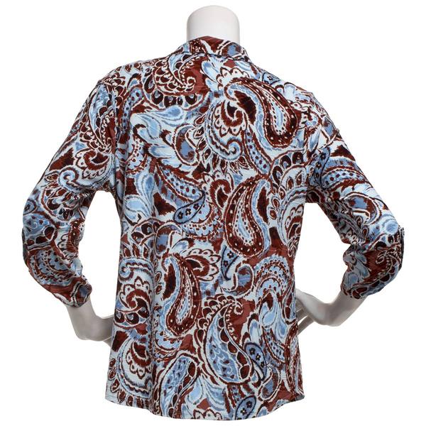 Womens Emily Daniels 3/4 Sleeve Paisley Button Front Blouse - image 