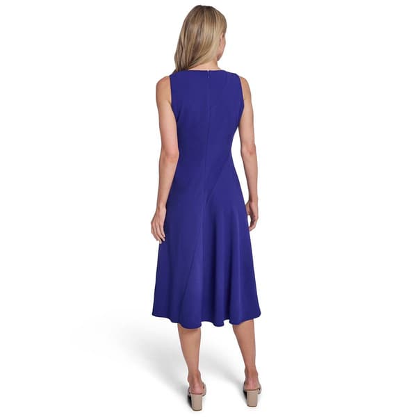 Womens Calvin Klein Sleeveless V Neck Crepe Fit & Flare Dress