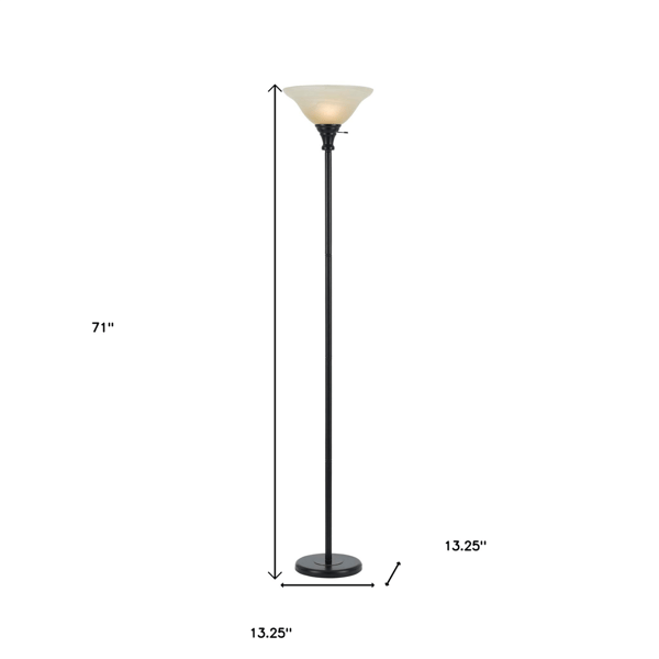 HomeRoots 71in. Bronze Torchiere Floor Lamp With Glass Shade