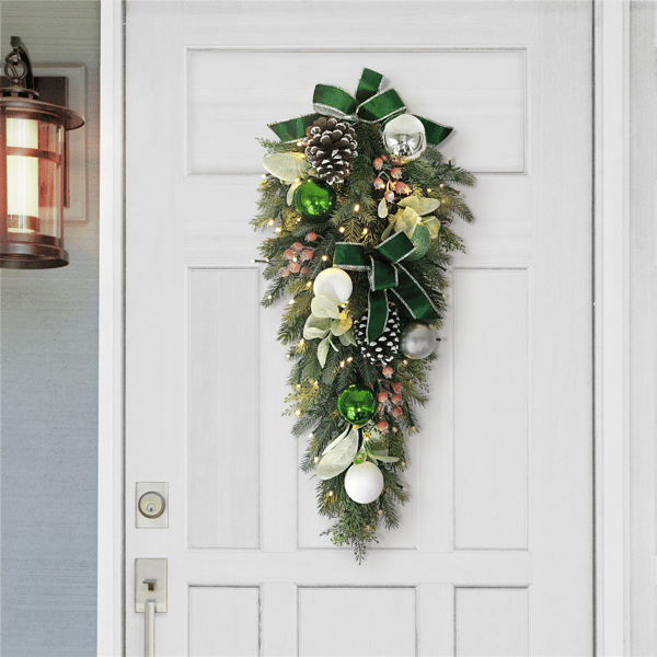 Puleo International 28in. Pre-Lit Adorned White & Green Swag