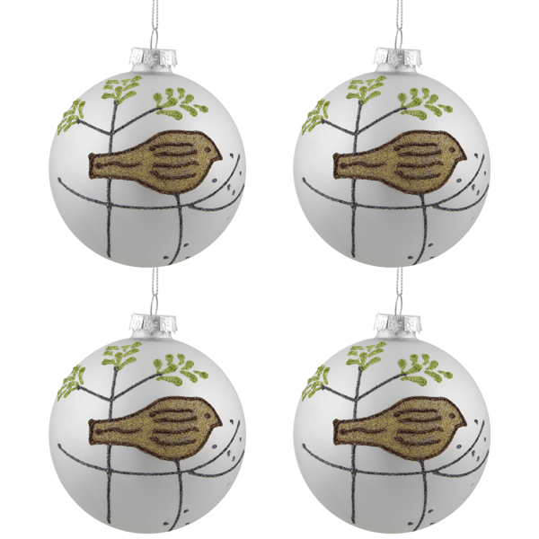 Northlight 4ct. Glitter Bird Christmas Glass Ball Ornaments