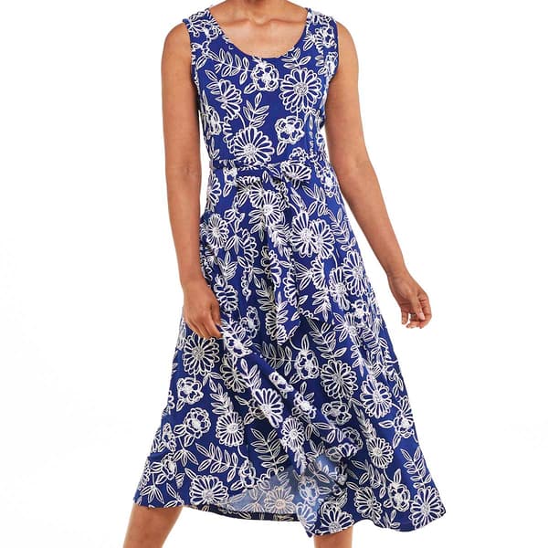 Womens Nina Leonard Sleeveless Tie Front Leaf Midi Dress