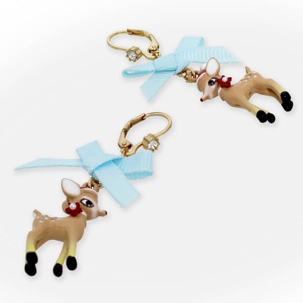 Betsey Johnson Jingle Bell Bling Christmas Reindeer Drop Earrings