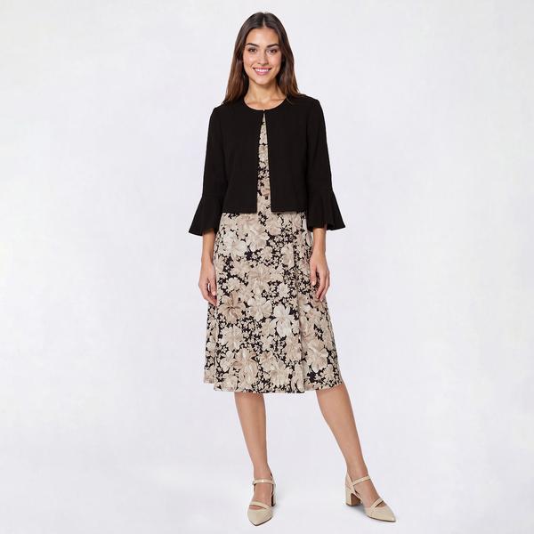 Womens Perceptions 3/4 Sleeve Texture Floral Shift Jacket Dress