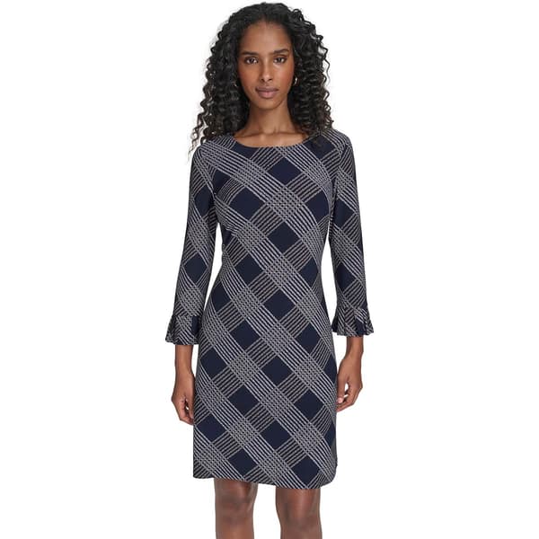 Womens Tommy Hilfiger Long Flounce Sleeve Plaid Shift Dress