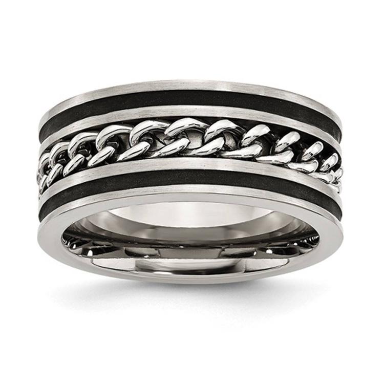 Mens Gentlemen's Classics(tm) 10mm Black Plated & Striped Band