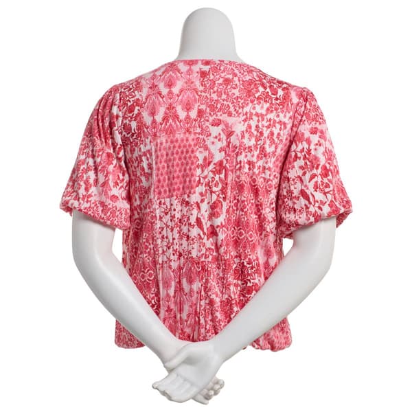 Womens Almost Famous Elbow Sleeve Round Neck Top - Pink