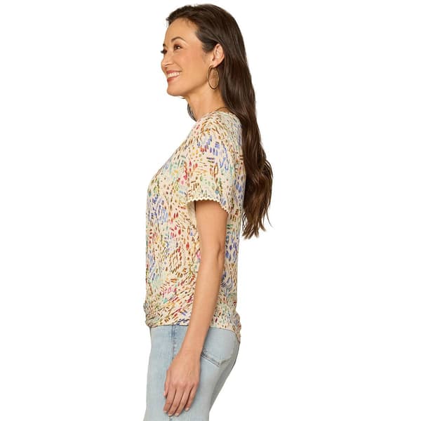 Womens Democracy Short Sleeve Front Twist Hem Abstract Blouse