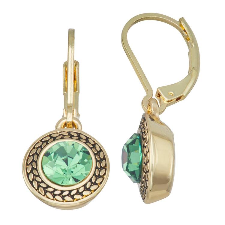 Napier Gold-Tone Green Color Declaration Leverback Drop Earrings