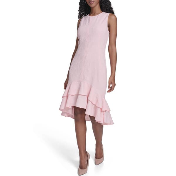 Womens Tommy Hilfiger Ruffle Trim Mixed Media Floral Hi Low Dress - image 