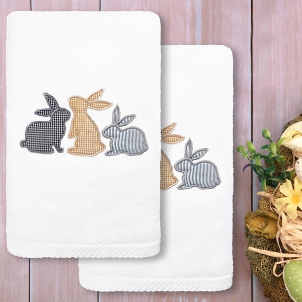 Linum Home Textiles Embroidered Bunny Row Hand Towels - Set Of 2