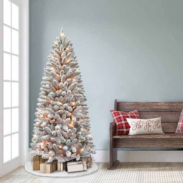 Puleo International 6ft. Pre-Lit Flocked Pine Christmas Tree