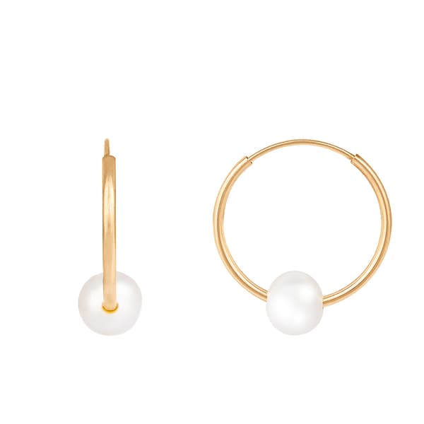 Splendid Pearls 14kt. Gold Freshwater Pearl 14mm Hoop Earrings