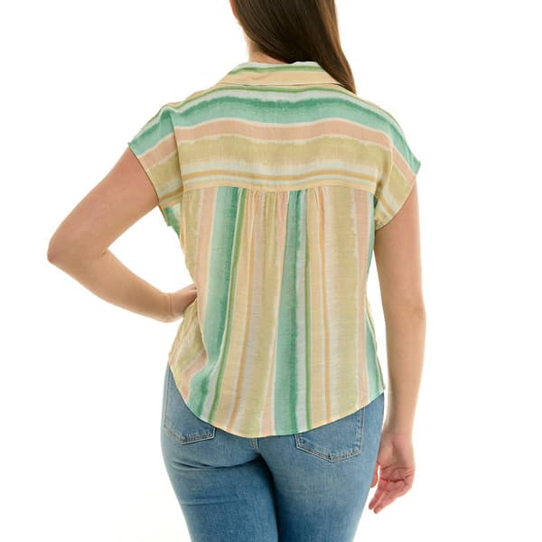 Plus Size Zac & Rachel Cap Sleeve Stripe Tie Front Blouse