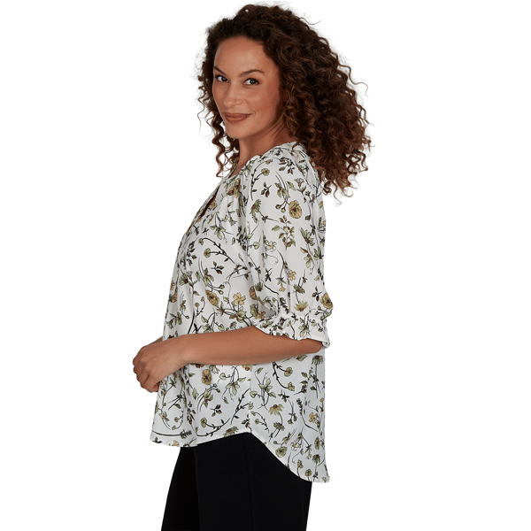 Petite Emaline La Vita Costiera Elbow Sleeve Floral Blouse