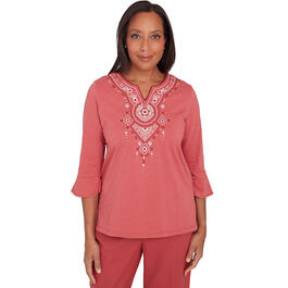 Petite Alfred Dunner Sedona Sky Knit Embroidered Yoke Top
