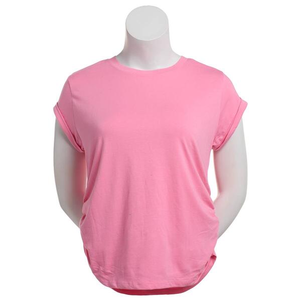 Juniors Plus One Step Up Short Sleeve Tee with Side Cinch - image 