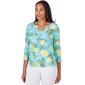 Womens Ruby Rd. By the Sea Embroidered 3/4 Sleeve Floral Tee - image 3