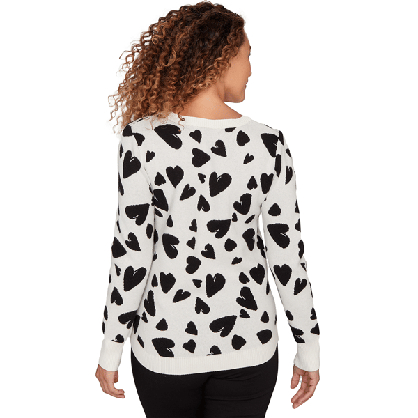 Womens Emaline Dusted Petals Long Sleeve Heart Sweater